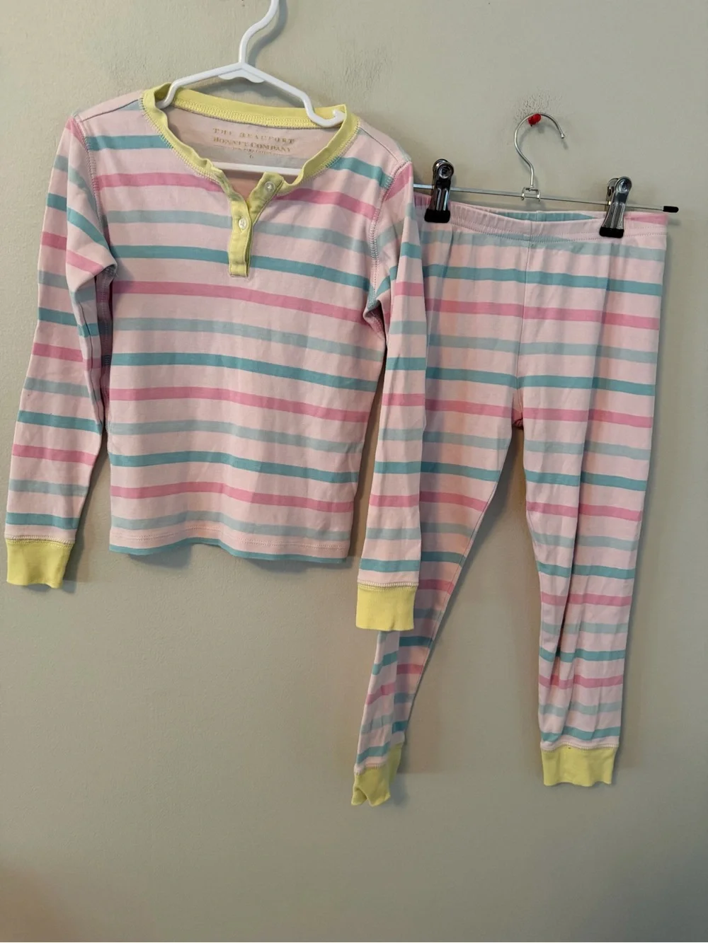 The Beaufort Bonnet Company Striped Pastel Pajama Set with Yellow Trim